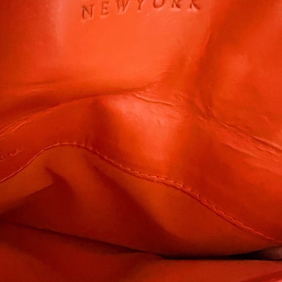 Barneys New York Orange Envelope Leather Fold Over Wallet - Picture 3 of 6